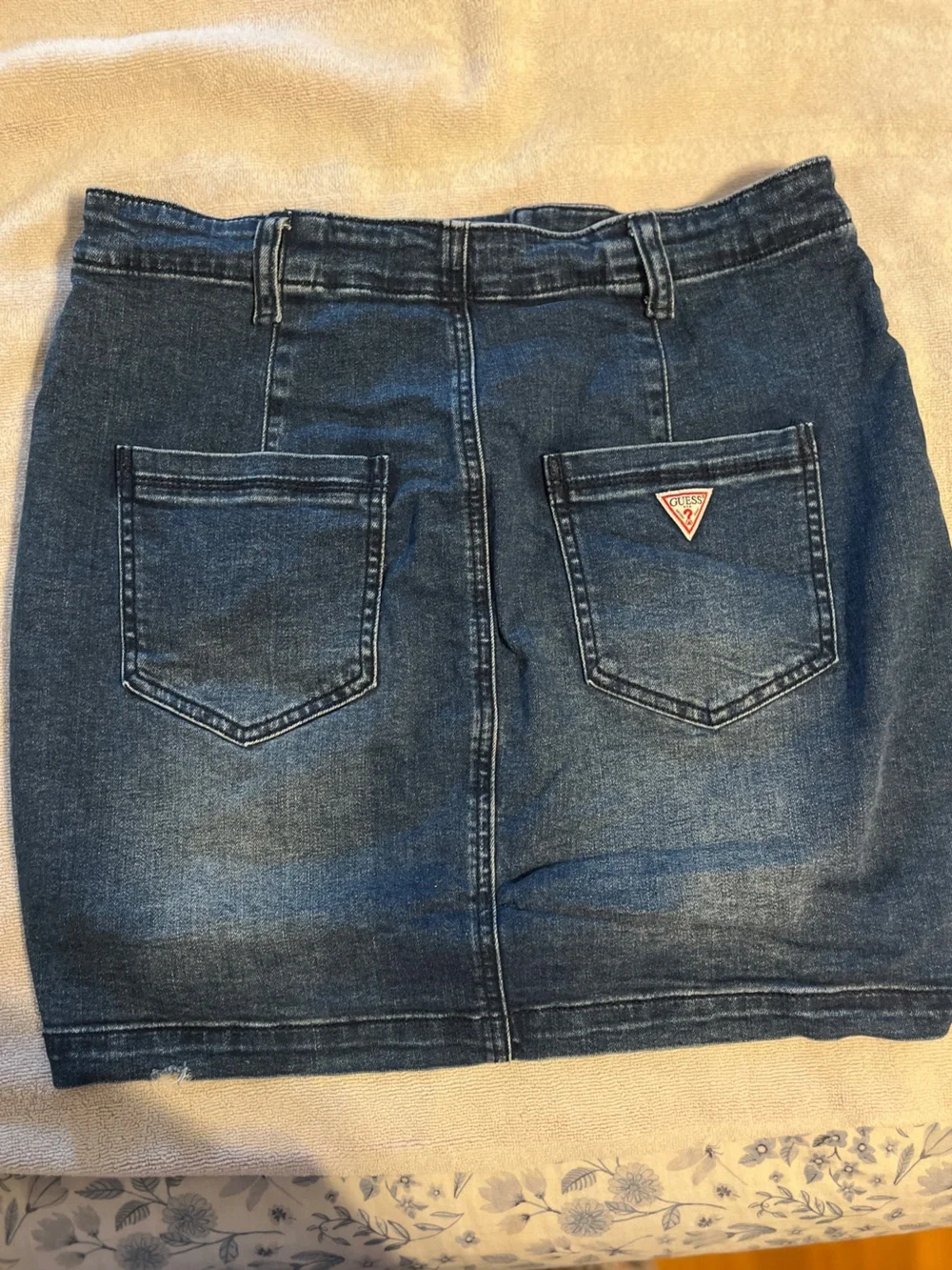 Guess Blue Denim Mini Skirt with Front Patch Pockets